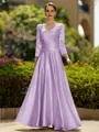 Trendy A-Line/Princess Silk like Satin Ruched V-Neck 3/4 Sleeves Ankle-Length Mother of the Bride Dress