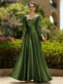Trendy A-Line/Princess Silk like Satin Ruched V-Neck 3/4 Sleeves Ankle-Length Mother of the Bride Dress