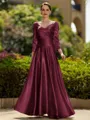 Trendy A-Line/Princess Silk like Satin Ruched V-Neck 3/4 Sleeves Ankle-Length Mother of the Bride Dress