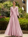 Trendy A-Line/Princess Silk like Satin Ruched V-Neck 3/4 Sleeves Ankle-Length Mother of the Bride Dress