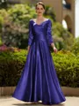 Trendy A-Line/Princess Silk like Satin Ruched V-Neck 3/4 Sleeves Ankle-Length Mother of the Bride Dress