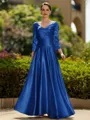 Trendy A-Line/Princess Silk like Satin Ruched V-Neck 3/4 Sleeves Ankle-Length Mother of the Bride Dress