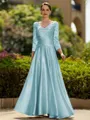 Trendy A-Line/Princess Silk like Satin Ruched V-Neck 3/4 Sleeves Ankle-Length Mother of the Bride Dress