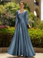 Trendy A-Line/Princess Silk like Satin Ruched V-Neck 3/4 Sleeves Ankle-Length Mother of the Bride Dress