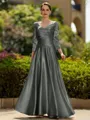 Trendy A-Line/Princess Silk like Satin Ruched V-Neck 3/4 Sleeves Ankle-Length Mother of the Bride Dress