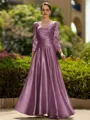 Trendy A-Line/Princess Silk like Satin Ruched V-Neck 3/4 Sleeves Ankle-Length Mother of the Bride Dress