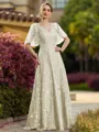 Tasteful A-line V-Neck Short Sleeves Appliques Lace Floor-Length Mother of the Bride Dress