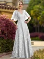Tasteful A-line V-Neck Short Sleeves Appliques Lace Floor-Length Mother of the Bride Dress