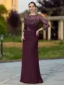 Regal Sheath Scoop 3/4 Sleeves Appliques Lace Floor-Length Chiffon Mother of the Bride Dress