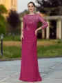 Regal Sheath Scoop 3/4 Sleeves Appliques Lace Floor-Length Chiffon Mother of the Bride Dress
