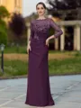 Regal Sheath Scoop 3/4 Sleeves Appliques Lace Floor-Length Chiffon Mother of the Bride Dress
