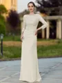 Regal Sheath Scoop 3/4 Sleeves Appliques Lace Floor-Length Chiffon Mother of the Bride Dress