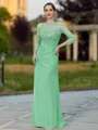 Regal Sheath Scoop 3/4 Sleeves Appliques Lace Floor-Length Chiffon Mother of the Bride Dress