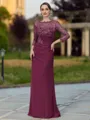 Regal Sheath Scoop 3/4 Sleeves Appliques Lace Floor-Length Chiffon Mother of the Bride Dress