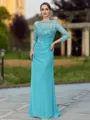 Regal Sheath Scoop 3/4 Sleeves Appliques Lace Floor-Length Chiffon Mother of the Bride Dress