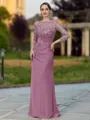 Regal Sheath Scoop 3/4 Sleeves Appliques Lace Floor-Length Chiffon Mother of the Bride Dress