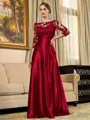 Rhythmic A-line Scoop 3/4 Sleeves Appliques Lace Floor-Length Silk Like Satin Mother of the Bride Dress