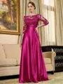 Rhythmic A-line Scoop 3/4 Sleeves Appliques Lace Floor-Length Silk Like Satin Mother of the Bride Dress
