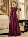 Rhythmic A-line Scoop 3/4 Sleeves Appliques Lace Floor-Length Silk Like Satin Mother of the Bride Dress
