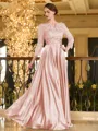 Charming A-line V-Neck 3/4 Sleeves Appliques Lace Floor-Length Silk like Satin Mother of the Bride Dress