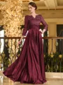 Charming A-line V-Neck 3/4 Sleeves Appliques Lace Floor-Length Silk like Satin Mother of the Bride Dress