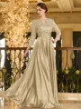 Charming A-line V-Neck 3/4 Sleeves Appliques Lace Floor-Length Silk like Satin Mother of the Bride Dress