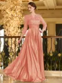 Charming A-line V-Neck 3/4 Sleeves Appliques Lace Floor-Length Silk like Satin Mother of the Bride Dress