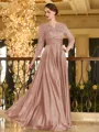 Charming A-line V-Neck 3/4 Sleeves Appliques Lace Floor-Length Silk like Satin Mother of the Bride Dress