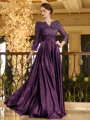 Charming A-line V-Neck 3/4 Sleeves Appliques Lace Floor-Length Silk like Satin Mother of the Bride Dress