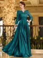 Charming A-line V-Neck 3/4 Sleeves Appliques Lace Floor-Length Silk like Satin Mother of the Bride Dress