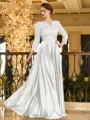Charming A-line V-Neck 3/4 Sleeves Appliques Lace Floor-Length Silk like Satin Mother of the Bride Dress
