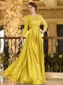 Charming A-line V-Neck 3/4 Sleeves Appliques Lace Floor-Length Silk like Satin Mother of the Bride Dress