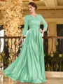 Charming A-line V-Neck 3/4 Sleeves Appliques Lace Floor-Length Silk like Satin Mother of the Bride Dress