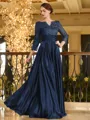 Charming A-line V-Neck 3/4 Sleeves Appliques Lace Floor-Length Silk like Satin Mother of the Bride Dress