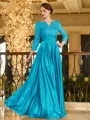Charming A-line V-Neck 3/4 Sleeves Appliques Lace Floor-Length Silk like Satin Mother of the Bride Dress
