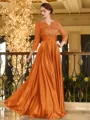 Charming A-line V-Neck 3/4 Sleeves Appliques Lace Floor-Length Silk like Satin Mother of the Bride Dress
