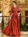 Charming A-line V-Neck 3/4 Sleeves Appliques Lace Floor-Length Silk like Satin Mother of the Bride Dress