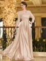 Charming A-line V-Neck 3/4 Sleeves Appliques Lace Floor-Length Silk like Satin Mother of the Bride Dress