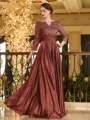 Charming A-line V-Neck 3/4 Sleeves Appliques Lace Floor-Length Silk like Satin Mother of the Bride Dress