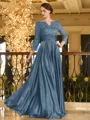 Charming A-line V-Neck 3/4 Sleeves Appliques Lace Floor-Length Silk like Satin Mother of the Bride Dress
