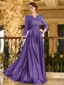 Charming A-line V-Neck 3/4 Sleeves Appliques Lace Floor-Length Silk like Satin Mother of the Bride Dress