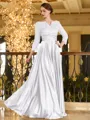 Charming A-line V-Neck 3/4 Sleeves Appliques Lace Floor-Length Silk like Satin Mother of the Bride Dress