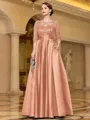 Sophisticated A-line Scoop 3/4 Sleeves Appliques Lace Floor-Length Satin Mother of the Bride Dress