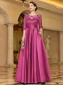 Sophisticated A-line Scoop 3/4 Sleeves Appliques Lace Floor-Length Satin Mother of the Bride Dress