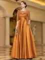 Sophisticated A-line Scoop 3/4 Sleeves Appliques Lace Floor-Length Satin Mother of the Bride Dress