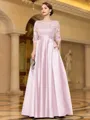 Sophisticated A-line Scoop 3/4 Sleeves Appliques Lace Floor-Length Satin Mother of the Bride Dress