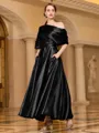 Radiant A-line Short Sleeves Pleated Ankle-Length Silk like Satin Mother of the Bride Dress