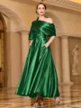 Radiant A-line Short Sleeves Pleated Ankle-Length Silk like Satin Mother of the Bride Dress