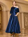 Radiant A-line Short Sleeves Pleated Ankle-Length Silk like Satin Mother of the Bride Dress