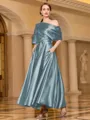 Radiant A-line Short Sleeves Pleated Ankle-Length Silk like Satin Mother of the Bride Dress